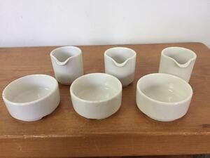 Set 3 Vtg Arabia of Finland White Porcelain Small Diner Style Creamer Sugar Set